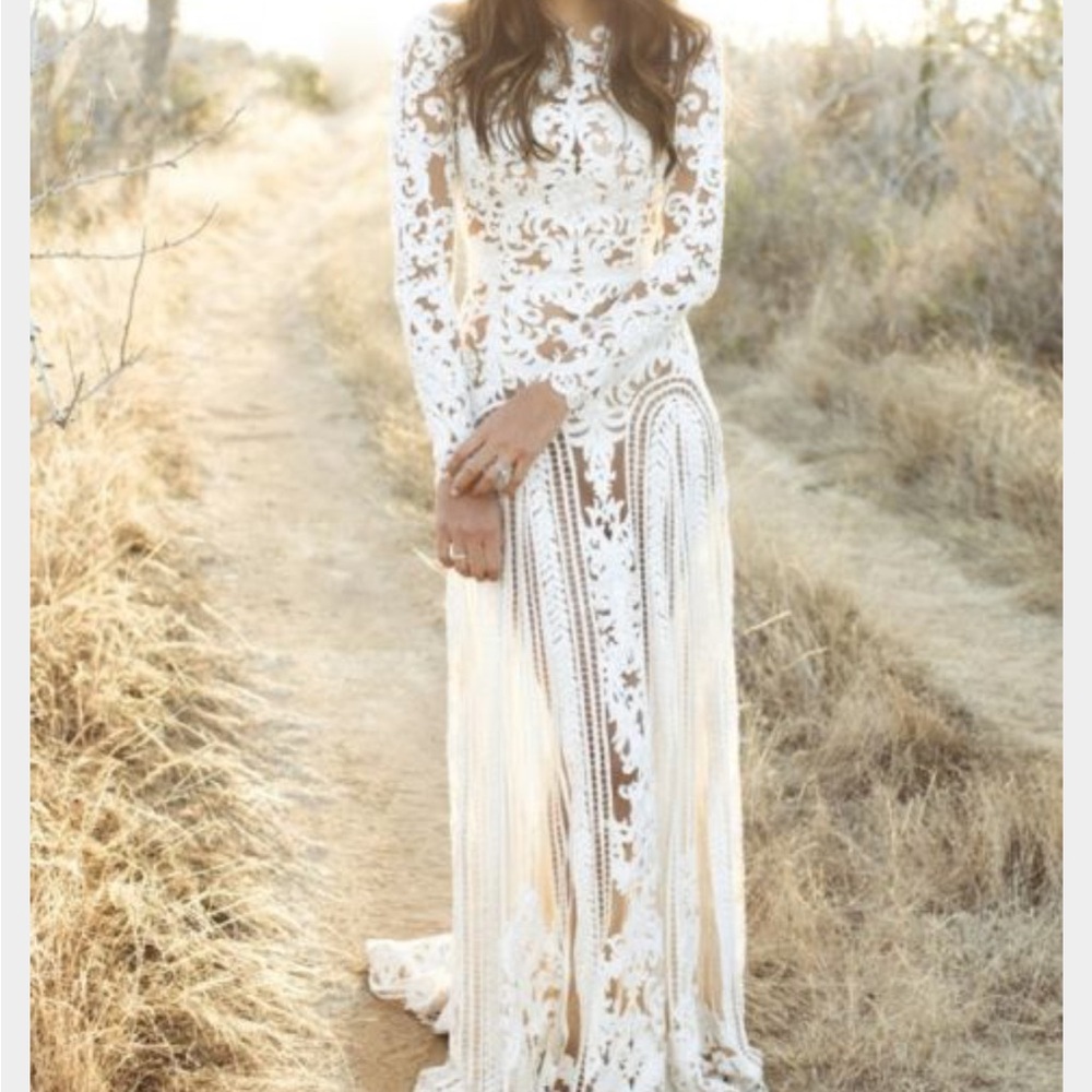 ISO BOHO long sleeve White Lace Dress
